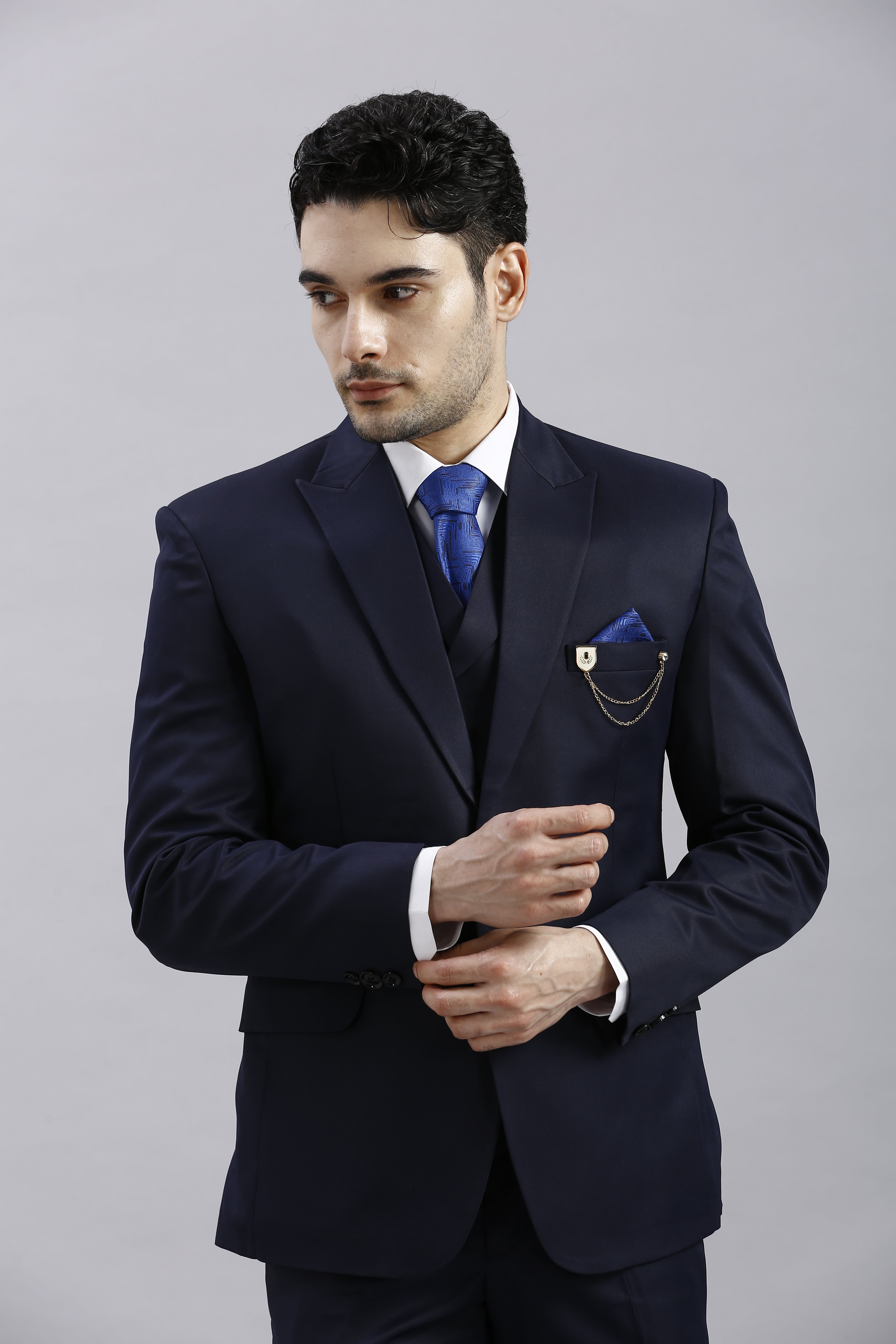 Navy Blue 5 Piece Suit with Blue Accents