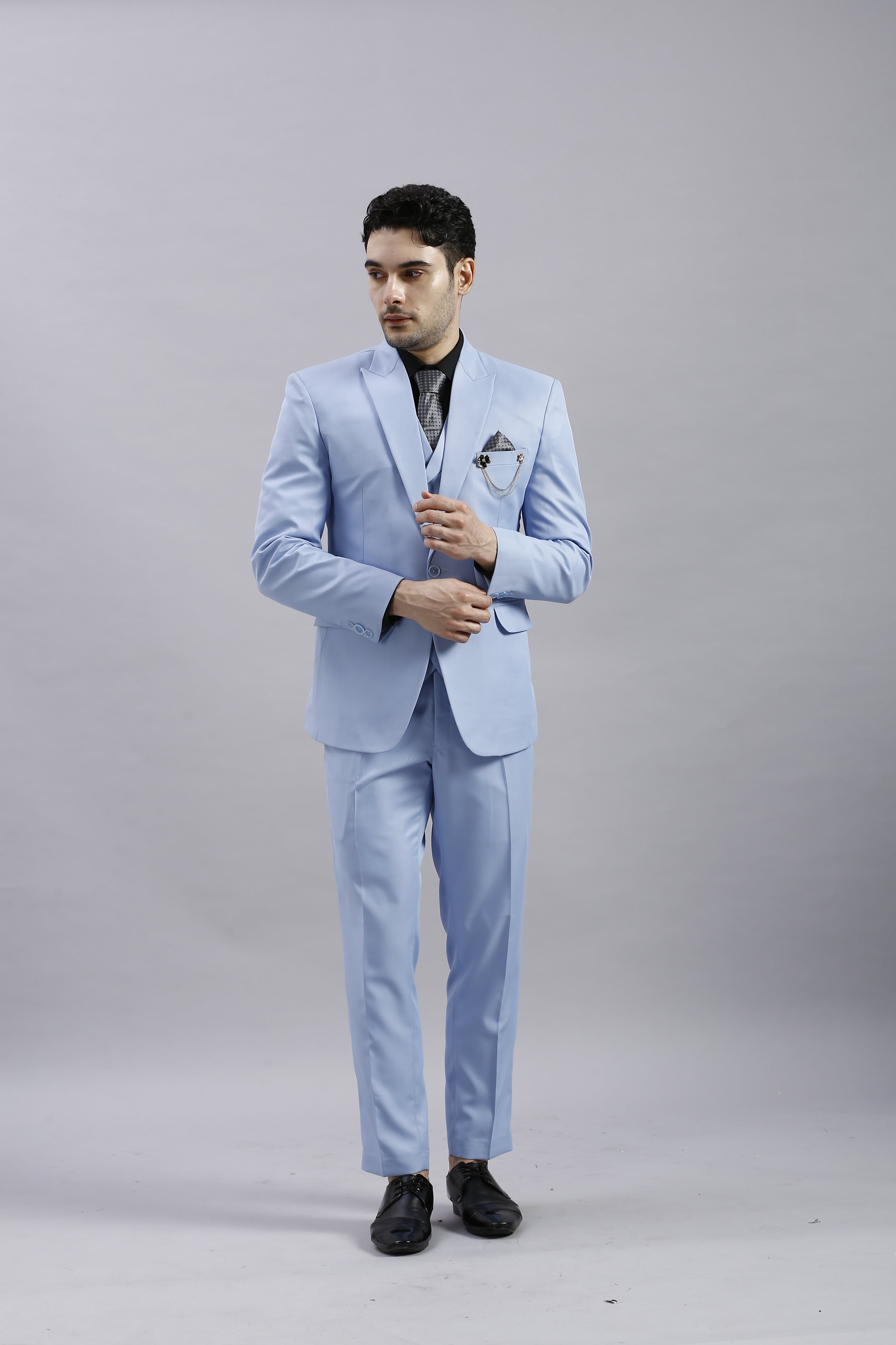 Light Blue 5 Piece Suit with Grey Accents