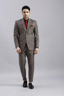 Coffee Brown 5 Piece Suit with Red Accents