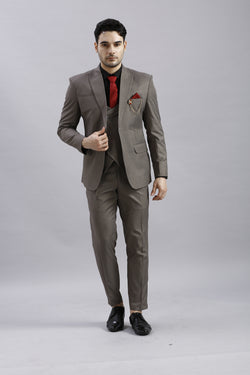 Coffee Brown 5 Piece Suit with Red Accents